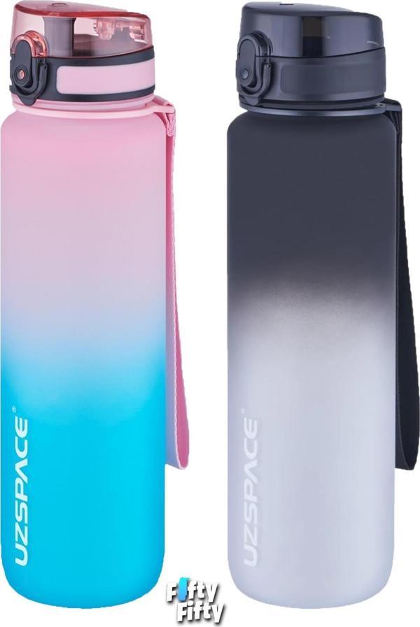 Uzspace 2'li Tritan Matara Seti 1000ml BÜYÜK BOY Çift Renk Softtouch FF Collection Tritan Su Matarası - Image 1