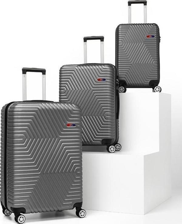 G&D Polo Suitcase Abs 3'lü Koyu Gri Lüx Valiz Seyahat Seti 600.02-set - Image 1