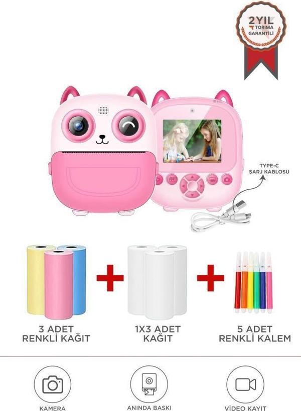 Torima CMR-21 Pembe Dijital Video Kayıt Fotoğraf Çocuk Kamerası Termal Resim Kağıt Baskılı Yazıcı - Image 1
