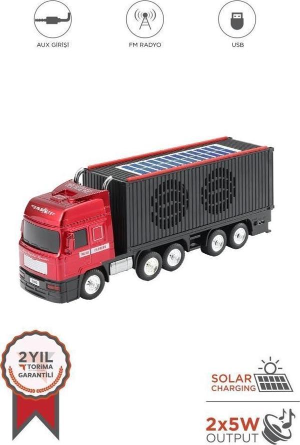 Torima D45 Kırmızı Tır Bluetooth Hoparlör FM-AUX-USB Destekli Güneş Enerjili Speaker - Image 1