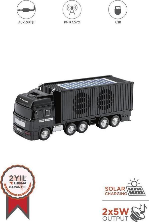 Torima D45 Siyah Tır Bluetooth Hoparlör FM-AUX-USB Destekli Güneş Enerjili Speaker - Image 1