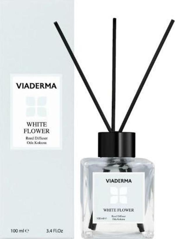Viaderma Kare Şişe Beyaz Çiçek Esansı Bambu Çubuklu Oda Kokusu 100 ml - Image 1