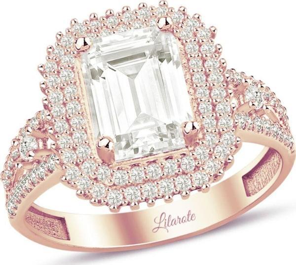 Lilarote Pırlanta 3.5 Karat Görünümlü Baget Kesim Rose Altın Yüzük - Image 1