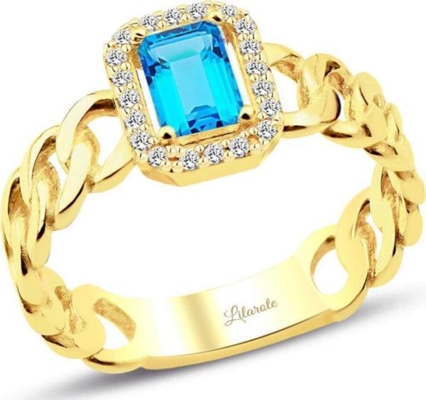 Lilarote Pırlanta Halkalı Aqua Baget Yüzük Italyan Tasarım - Image 1