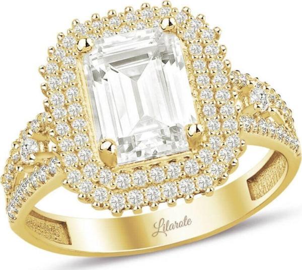 Lilarote Pırlanta 3.5 Karat Görünümlü Baget Kesim Sarı Altın Yüzük - Image 1