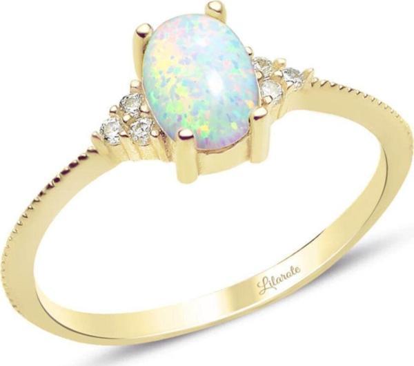 Lilarote Pırlanta Beyaz Opal Taşlı Oval Trend Yüzük - Image 1