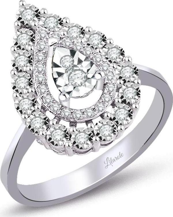 Lilarote Pırlanta 0.37 Ct. Modern Tasarım Damla Pırlanta Yüzük - Image 1