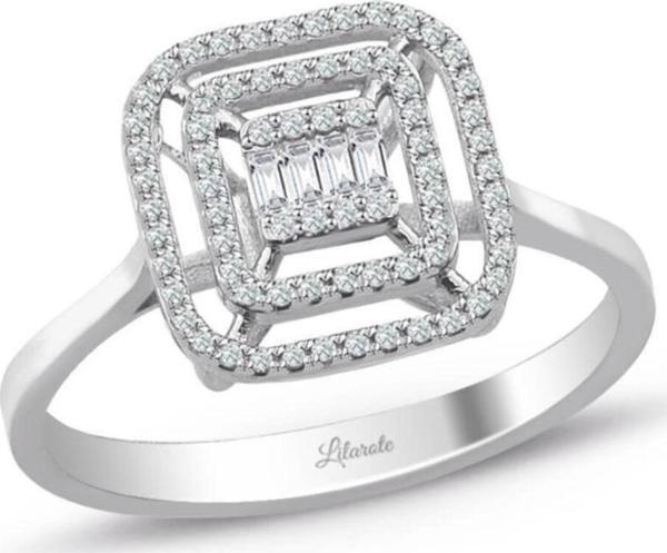 Lilarote Pırlanta 0.25 Ct. Modern Tasarım Çift Sıra Baget Pırlanta Yüzük - Image 1