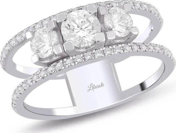 Lilarote Pırlanta 1.05 Ct Alyanslı Su Yolu Üçtaş Pırlanta Yüzük - Image 1