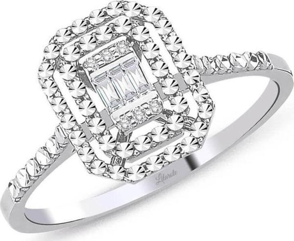 Lilarote Pırlanta 0.05 Ct Modern Tasarım Baget Kare Tektaş Yüzük - Image 1