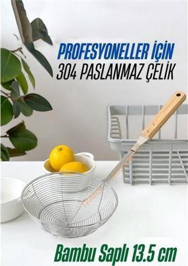 Bambu Saplı Kevgir Süzgeç 304 Paslanmaz Çelik 13.5 cm - Image 1