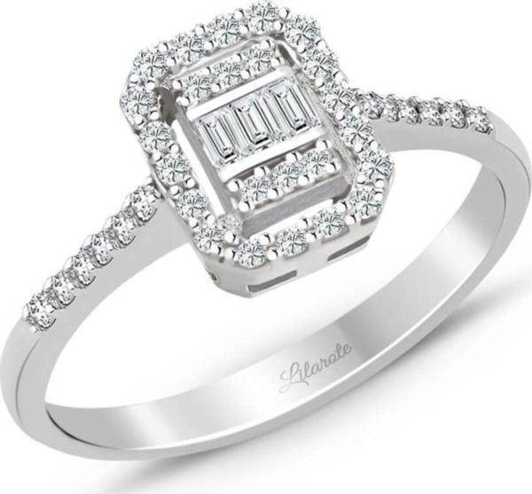 Lilarote Pırlanta 0.35 Ct. Baget Kare Modern Tasarım Tektaş Yüzük - Image 1