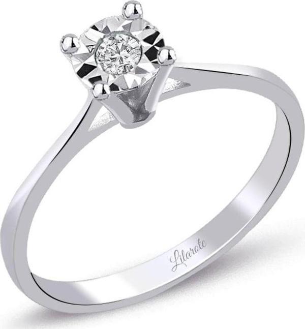 Lilarote Pırlanta 0.06 Ct. Modern Tasarım Yuvarlak Tırnaklı Tektaş Yüzük - Image 1