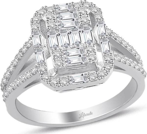 Lilarote Pırlanta 0.70 Ct Baget Pırlanta Modern Tasarım Yüzük - Image 1