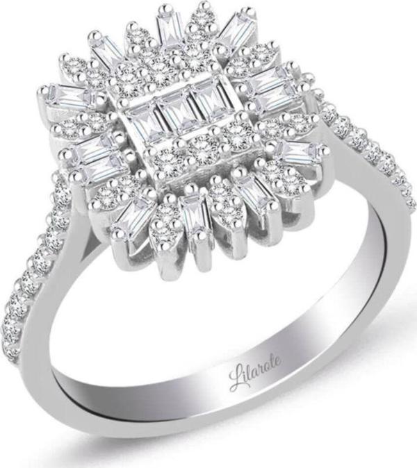 Lilarote Pırlanta 0.70 Ct Modern Tasarım Baget Kare Tektaş Yüzük - Image 1