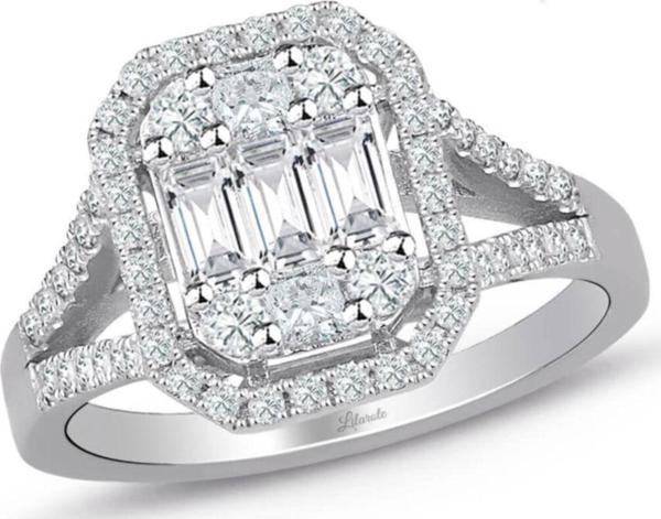 Lilarote Pırlanta Kadın Beyaz Modern Tasarım Baget Pırlanta Yüzük 0.80 Ct - Image 1