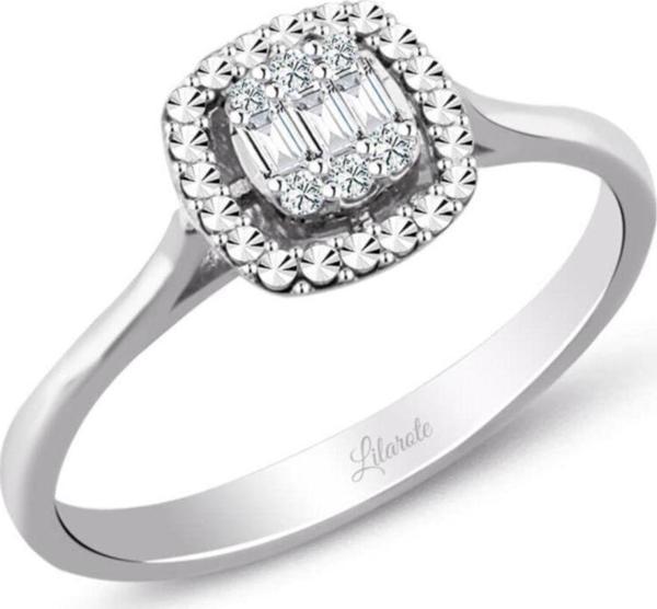 Lilarote Pırlanta Modern Tasarım 0.08 Ct Baget Kare Tektaş Yüzük - Image 1