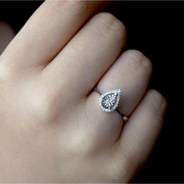 Lilarote Pırlanta 0.15 Ct. Damla Taşlı Modern Tasarım Pırlanta Yüzük - Image 1