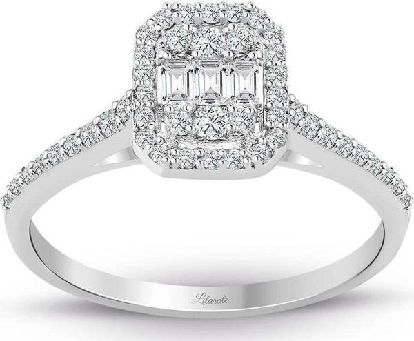 Lilarote Pırlanta 0.34 Ct. Modern Tasarım Baget Kare Tektaş Yüzük - Image 1
