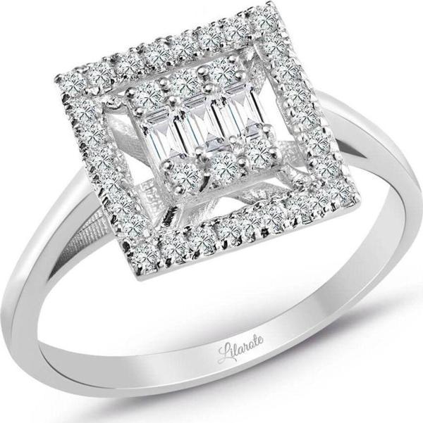 Lilarote Pırlanta 0.35 Ct .Baget Pırlanta Kare Tektaş Yüzük Modern Tasarım - Image 1