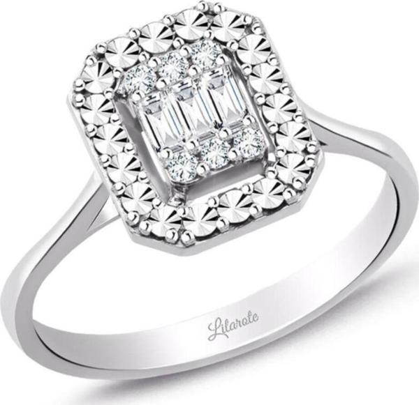 Lilarote Pırlanta 0.15 Ct. Modern Tasarım Baget Kare Tektaş Yüzük - Image 1
