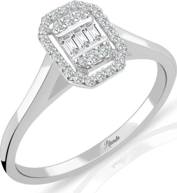 Lilarote Pırlanta Modern Tasarım 0.15 Ct Baget Kare Tektaş Yüzük - Image 1
