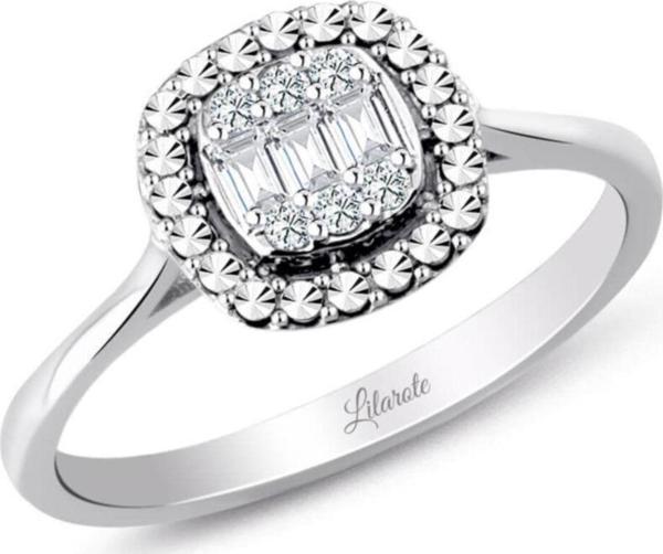 Lilarote Pırlanta Modern Tasarım 0.12 Ct Baget Kare Tektaş Yüzük - Image 1