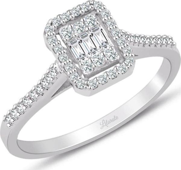 Lilarote Pırlanta 0.32 Ct Modern Tasarım Baget Kare Tektaş Yüzük - Image 1