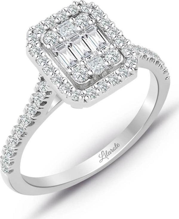 Lilarote Pırlanta Modern Tasarım 0.60 Ct Baget Kare Tektaş Yüzük - Image 1
