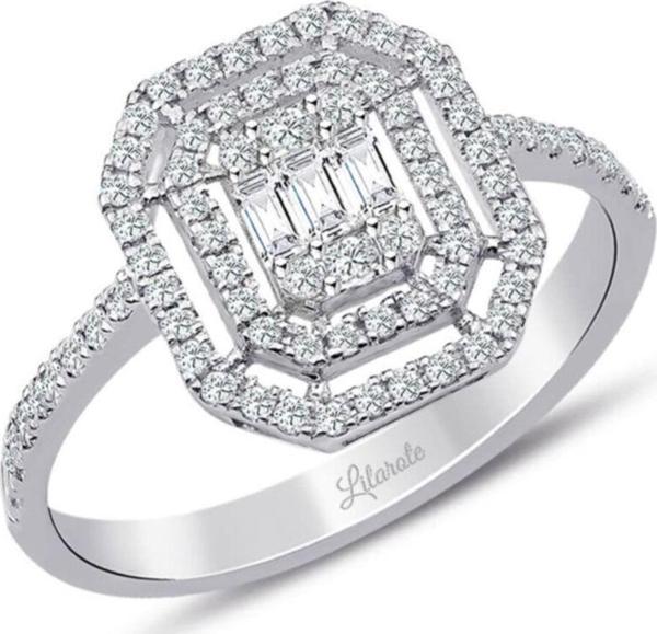 Lilarote Pırlanta Lilarote 0.40 Ct Çift Sıra Baget Kare Tektaş Yüzük - Image 1