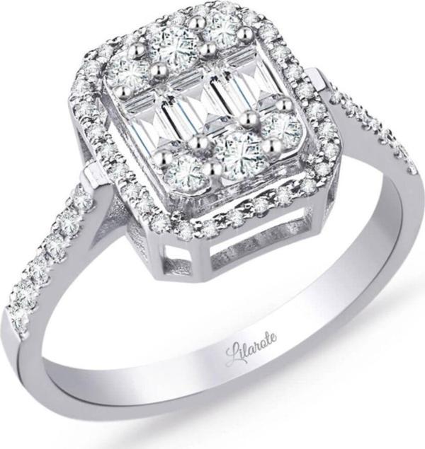 Lilarote Pırlanta Modern Tasarım 0.80 Ct Baget Kare Tektaş Yüzük - Image 1
