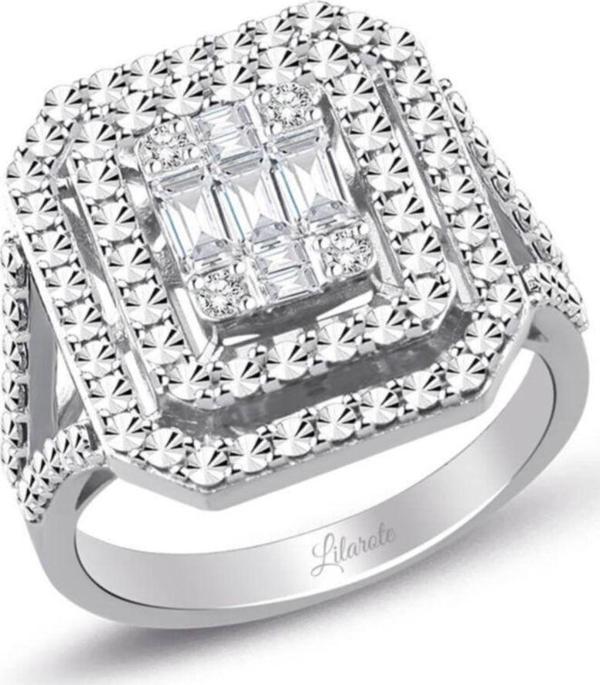 Lilarote Pırlanta 0.47 Ct Kalemli Tasarım Baget Kare Tektaş Yüzük - Image 1