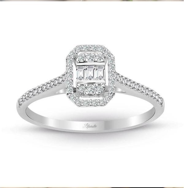 Lilarote Pırlanta Modern Tasarım 0.25 Ct Baget Kare Tektaş Yüzük - Image 1