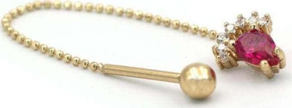 Lilarote Pırlanta Kırmızı Taşlı Tragus Altın Küpe - Image 1