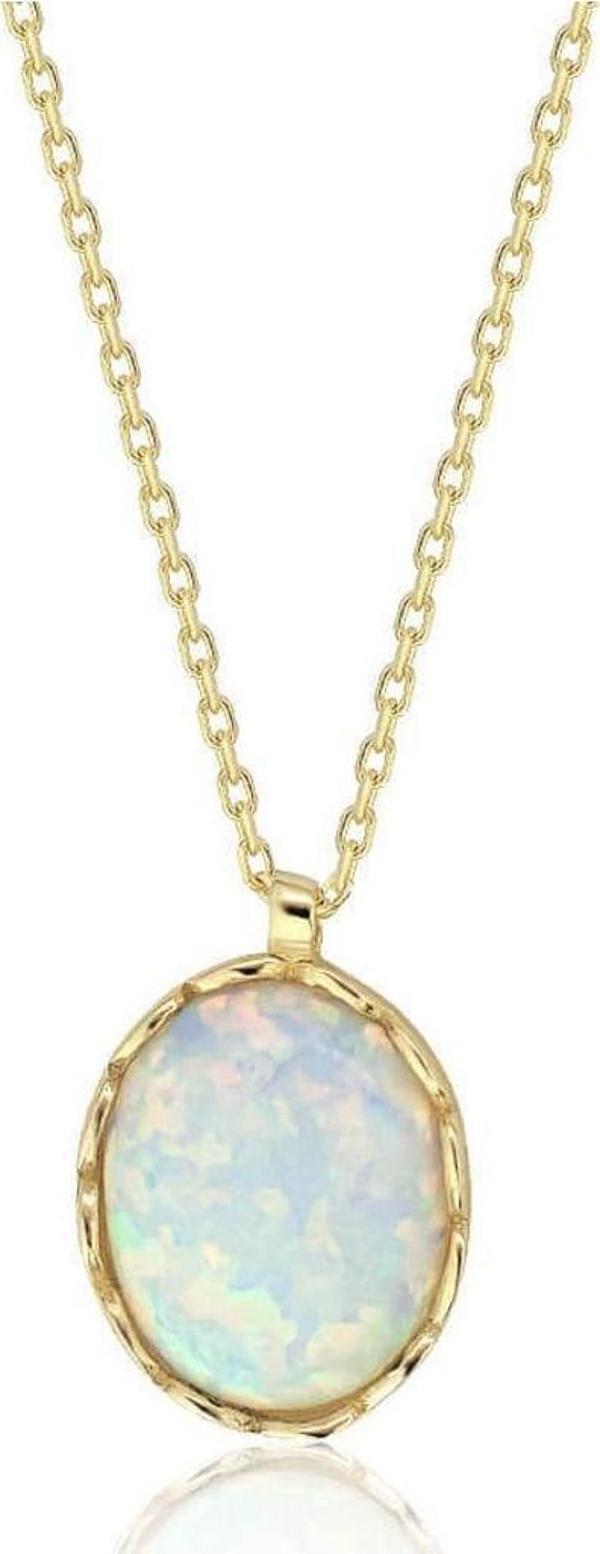 Lilarote Pırlanta Opal Taşlı Oval Altın Kolye - Image 1