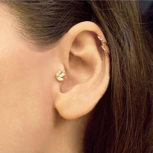 Lilarote Pırlanta Altın Lotus Tragus Küpe - Image 1