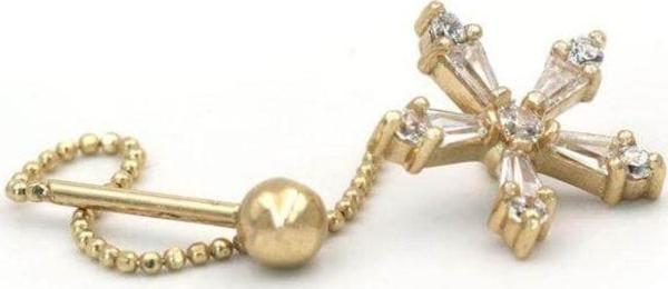 Lilarote Pırlanta Bagetli Yıldız Altın Tragus Küpe - Image 1