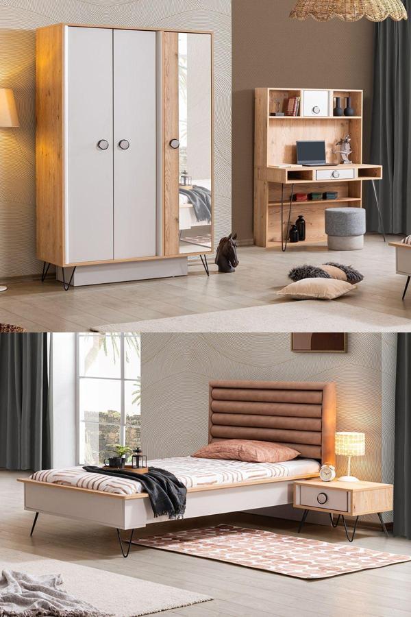 Dolunay Genç Odası - 3 Kapılı Dolap, Karyola, Komodin, Masa - Image 1