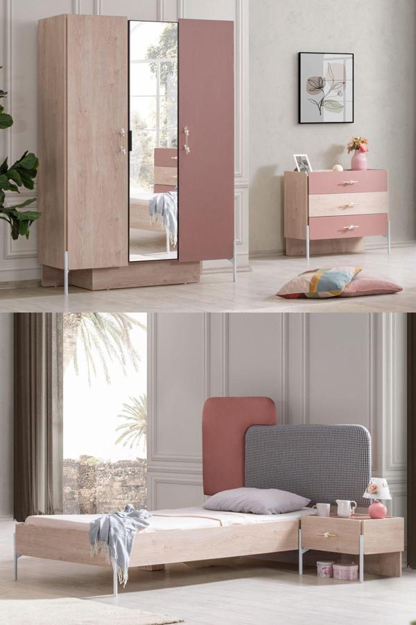 Rosetta Genç Odası - 3 Kapılı Dolap, Karyola, Komodin, Şifonyer - Image 1