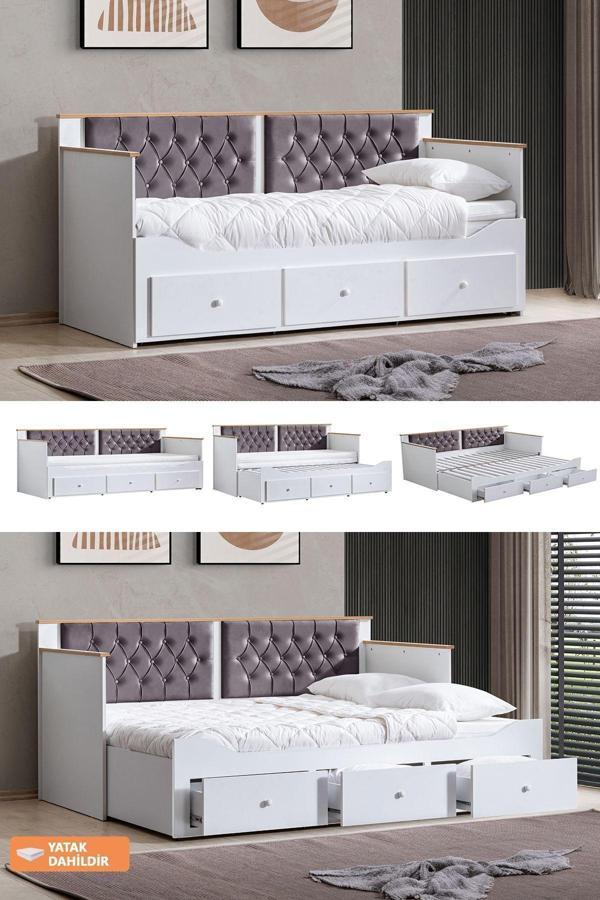 Yavrulu Karyola, Alaçatı Divan Karyola Çekmeceli Açılır Çift Kişilik Karyola Soft Yatak - Image 1