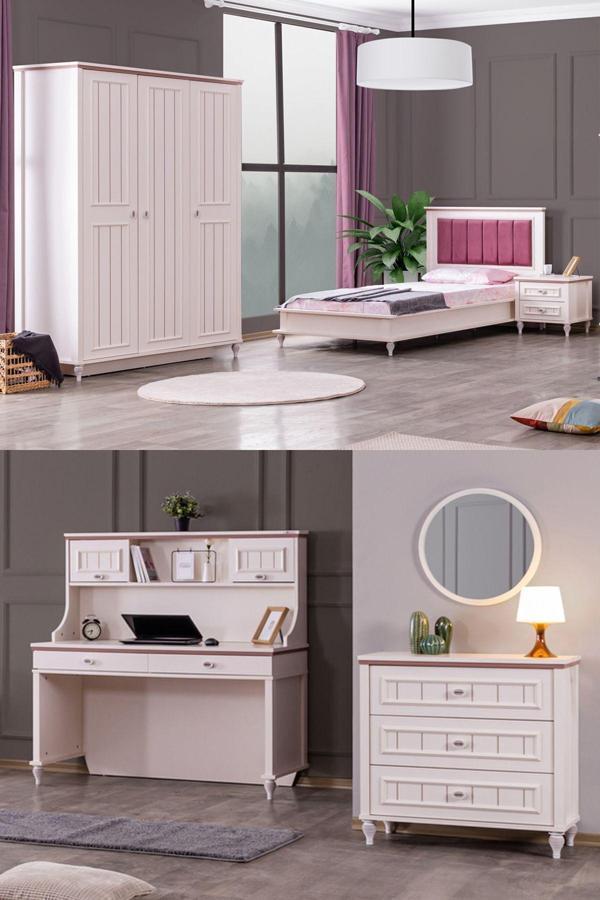 Ezgi Lüx Genç Odası - 3 Kapılı Dolap, Karyola, Komodin, Masa, Şifonyer - Image 1