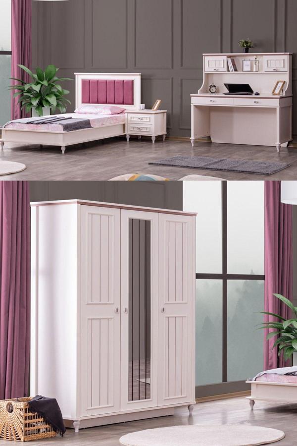 Ezgi Lüx Genç Odası , 3 Kapılı Dolap, Karyola, Komodin, Masa - Image 1