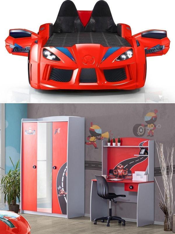 Formula Genç Odası, 3 Kapılı Dolap, Audi Koltuklu Arabalı Yatak, Masa - Kırmızı - Image 1