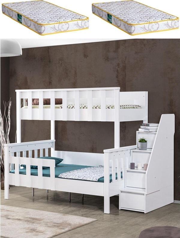 Mdf Profil Ranza, Deluxe Ayrılabilir Ranza - Beyaz + 2 Adet Comfort Yatak - Image 1