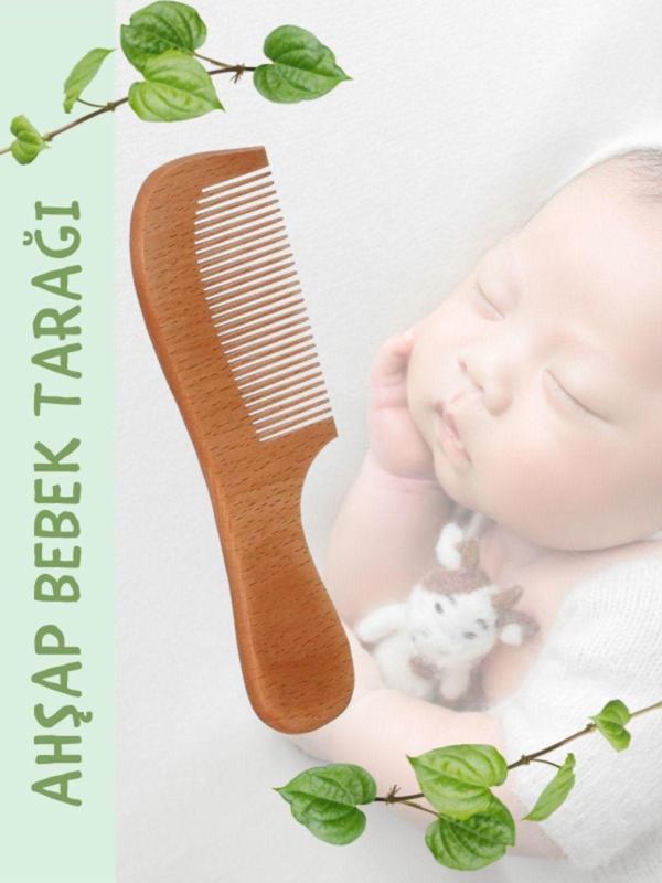 Eratos %100 Doğal Ahşap Bebek Tarağı - Hassas Bebek Saç Bakımı - Kolay Ve Nazik Tarama - Image 1
