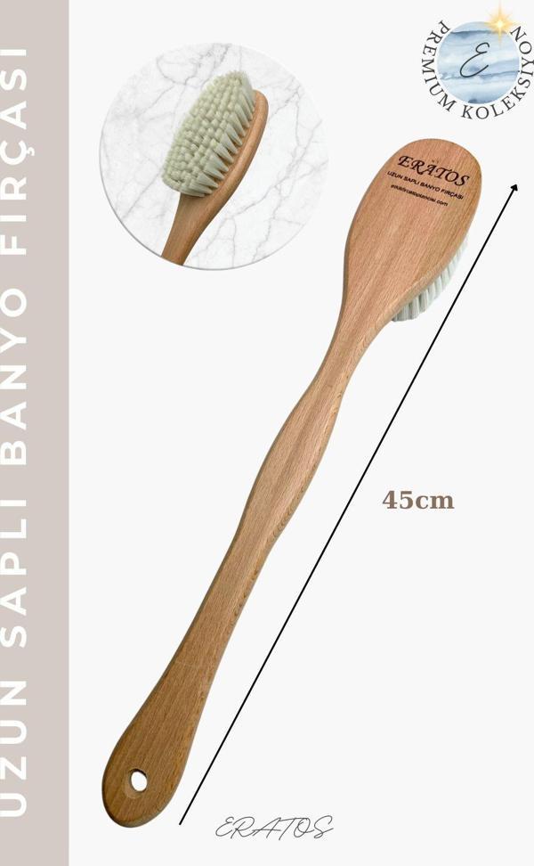 Eratos Doğal Kayın Ağacından Uzun Saplı Duş Banyo Fırçası-45 Cm - Image 1