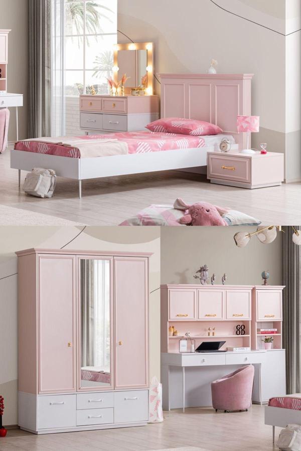 Rosa Genç Odası - 3 Kapılı Dolap, Karyola, Komodin, Masa, Şifonyer, Kitaplık - Image 1