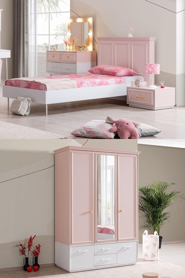 Rosa Genç Odası - 3 Kapılı Dolap, Karyola, Komodin, Şifonyer - Image 1