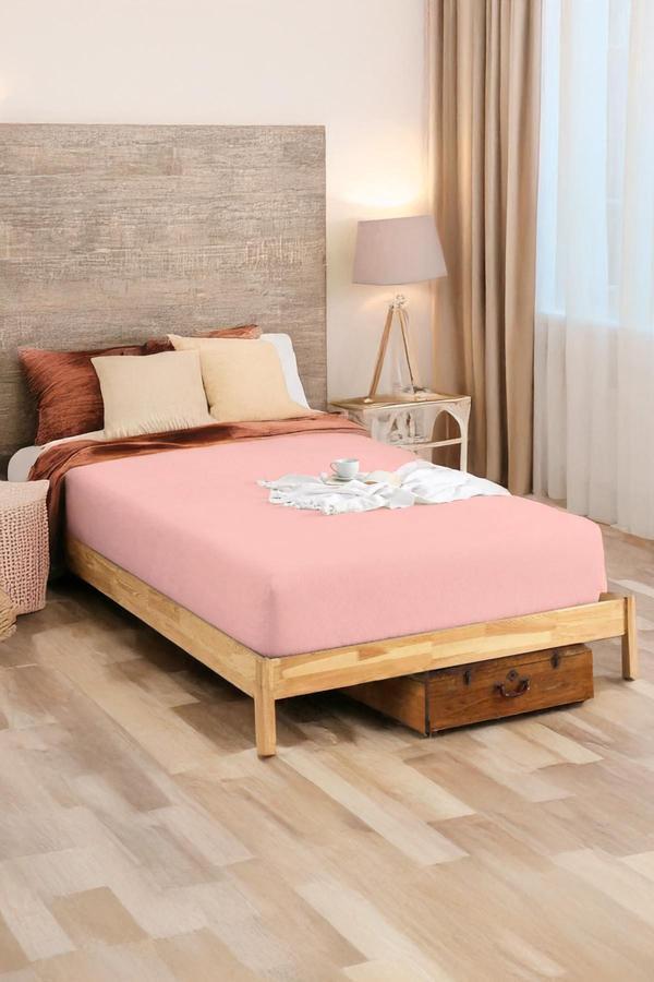 Penye Lastikli Çarşaf Pamuklu Jersey Çift Kişilik 160x200cm Pembe - Image 1