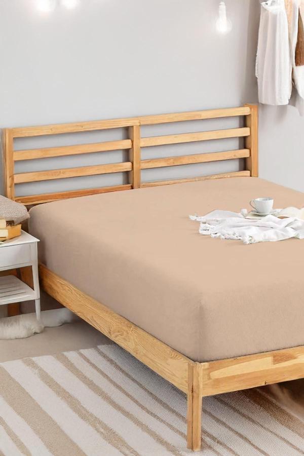 Penye Lastikli Çarşaf Pamuklu Jersey Battal Kişilik 180x200cm Bej - Image 1